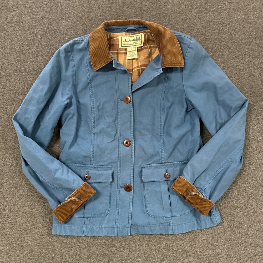 Modern LL Bean Barn Jacket Womens S Blue Good Corduroy Trim Cotton Canvas